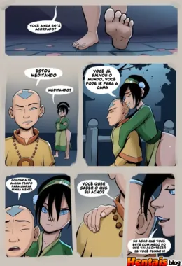 Provocando o Avatar: Toph seduz Aang em momento de meditação” em HQ Brasileiro